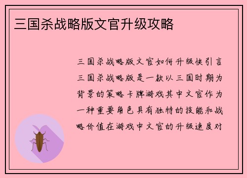 三国杀战略版文官升级攻略