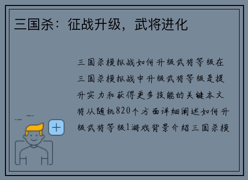 三国杀：征战升级，武将进化
